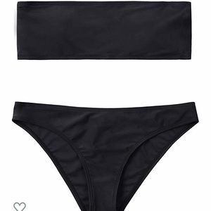 Strapless Horizontal Stripe Bandeau Bikini Suit